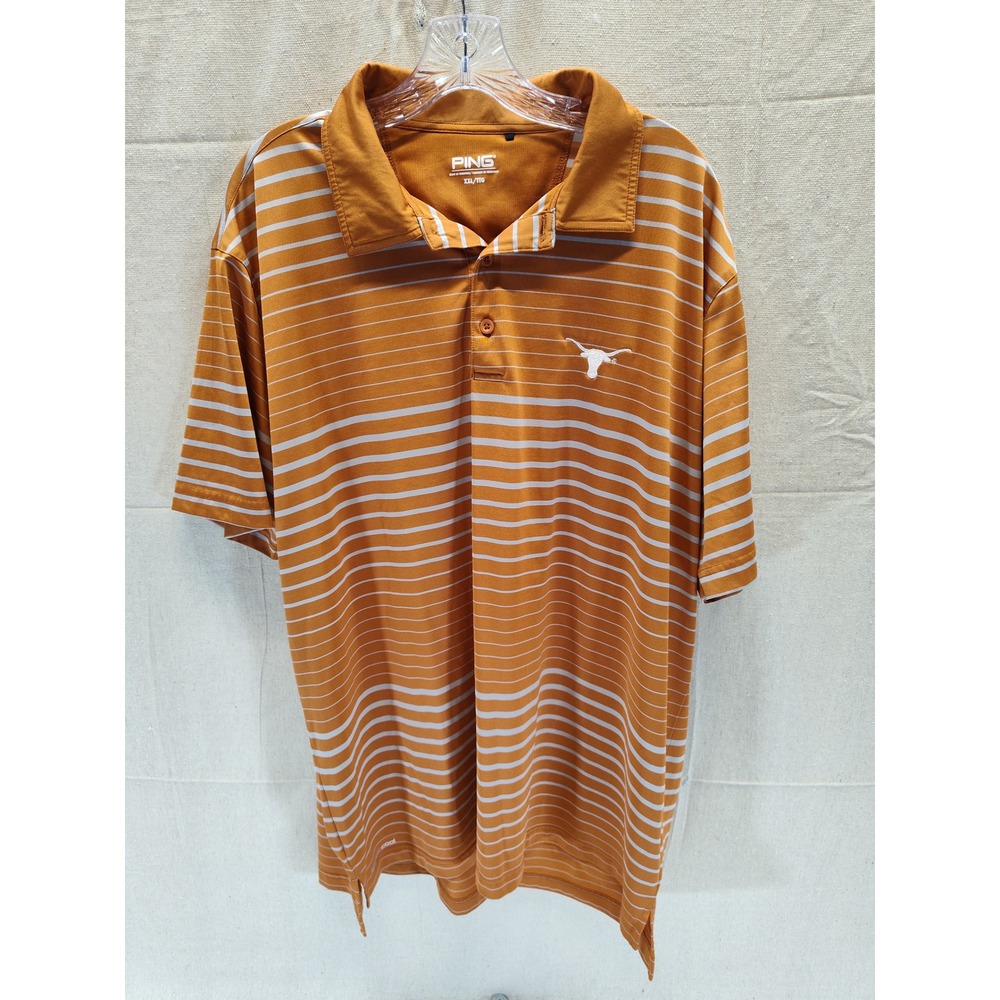 Ping Mens Texas Longhorns Golf Polo Shirt XXL Burnt Orange Striped SensorCool